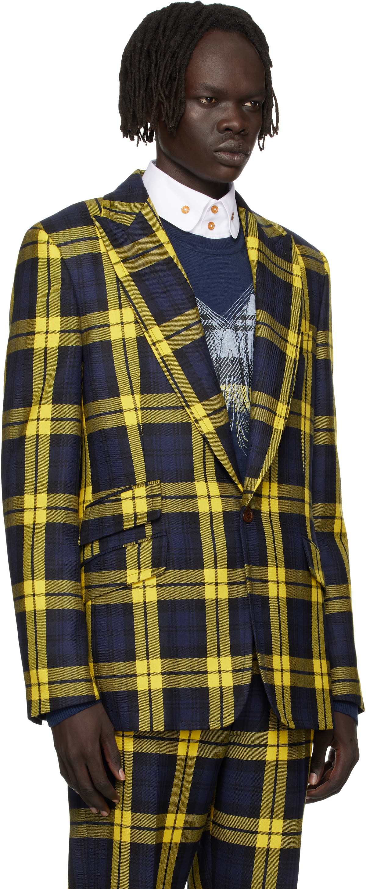 Vivienne Westwood Navy & Yellow One Button Blazer