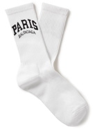 Balenciaga - Cities Logo-Jacquard Ribbed Cotton-Blend Socks - White