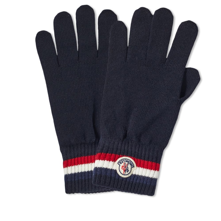 Photo: Moncler Men's Tricolore Band Logo Gloves in Navy