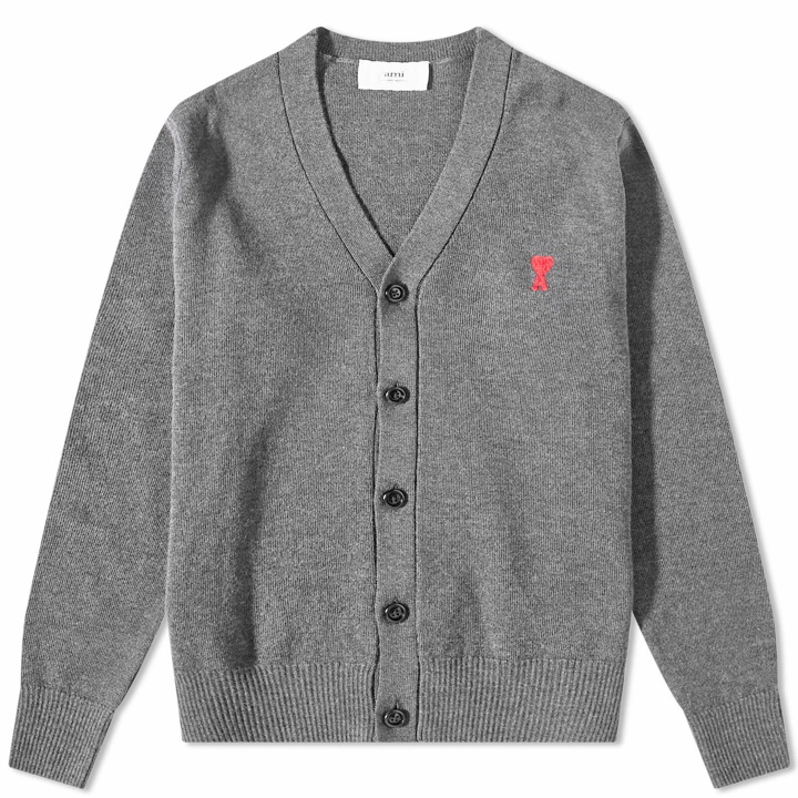 Photo: AMI Men's Small A Heart Cardigan in Heather Grey