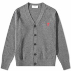 AMI Men's Small A Heart Cardigan in Heather Grey