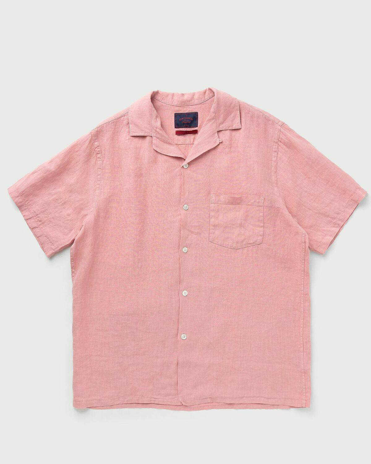 Portuguese Flannel Linen camp collar pink Mens Shortsleefe