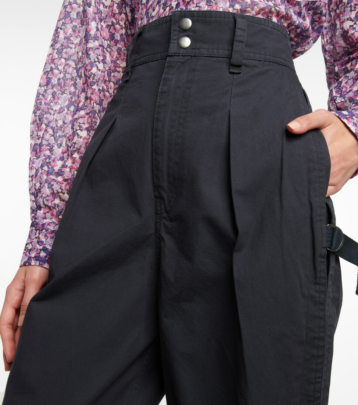 Exte Black High Waist Tapered Cotton Pants
