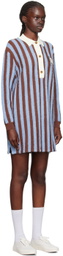 Maison Kitsuné Blue & Brown Striped Minidress