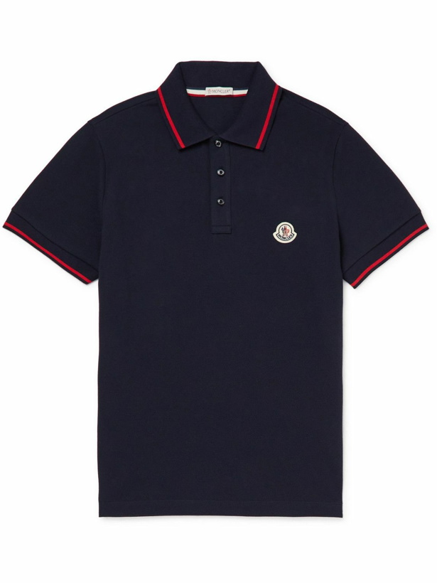 Photo: Moncler - Logo-Appliquéd Cotton-Piqué Polo Shirt - Blue
