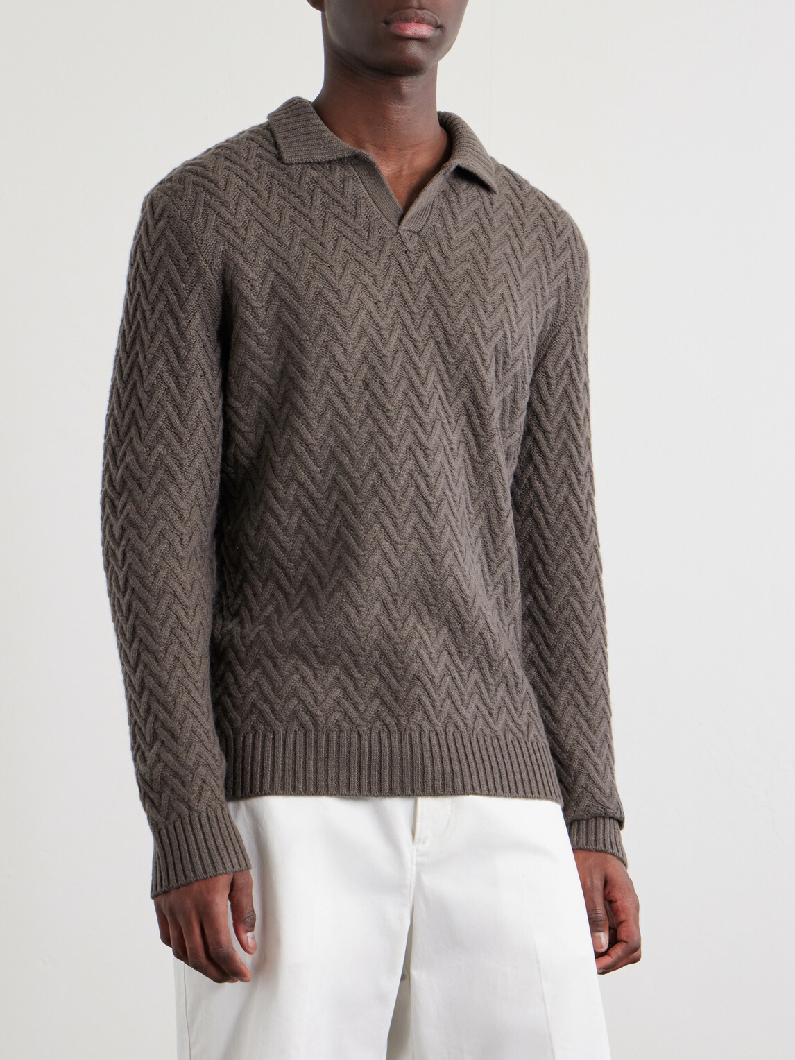 Mr P. - Wool and Cashmere-Blend Jacquard Polo Shirt - Brown