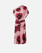 Pinko Fade Effect Midi Dress With Floral Print And Draping Pink/Red