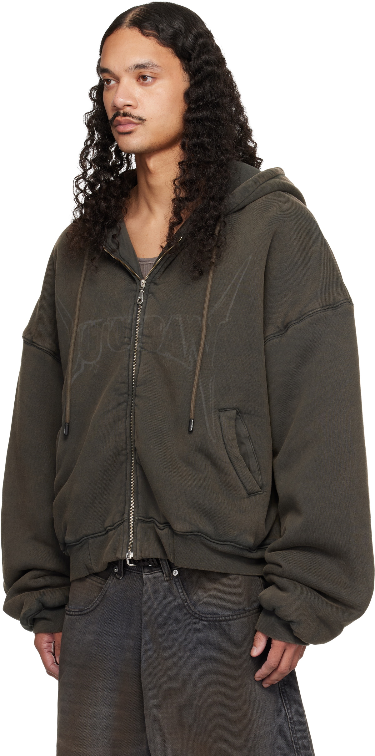 LU'U DAN Gray Washed Out Zip Up Hoodie