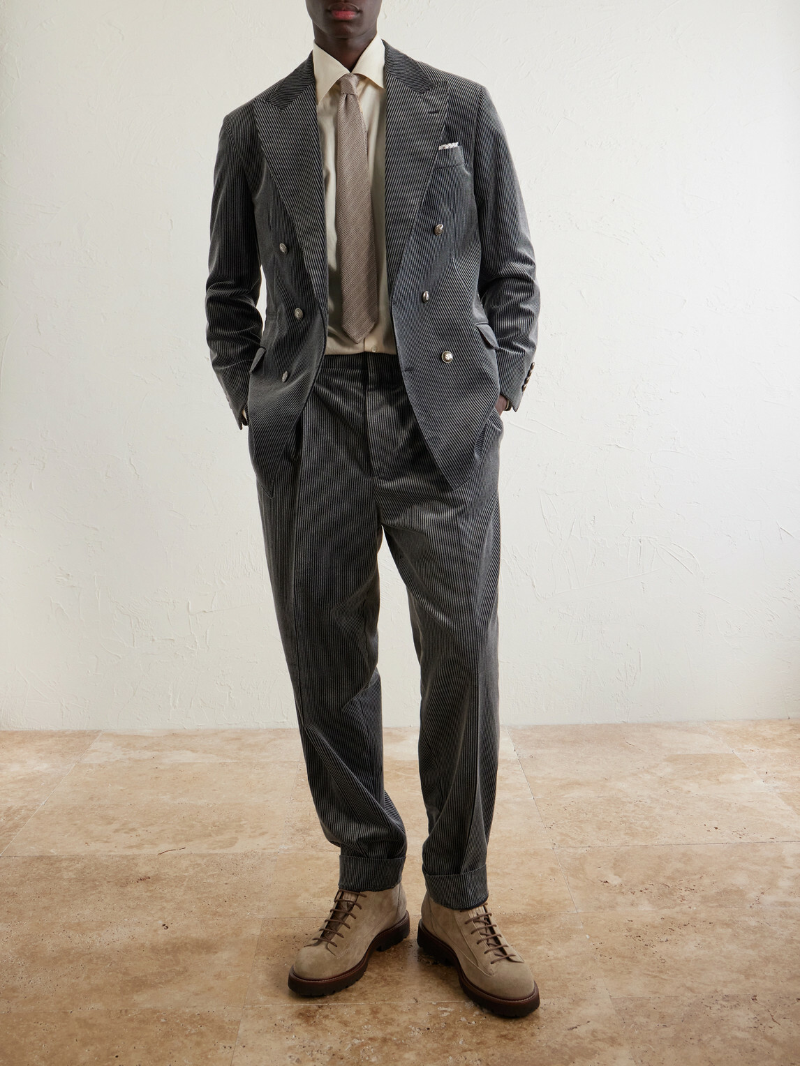 Brunello Cucinelli - Straight-Leg Cotton-Corduroy Suit Trousers - Gray