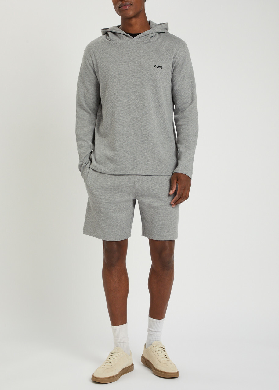 Boss Waffle Hooded Cotton-blend Sweatshirt Grey