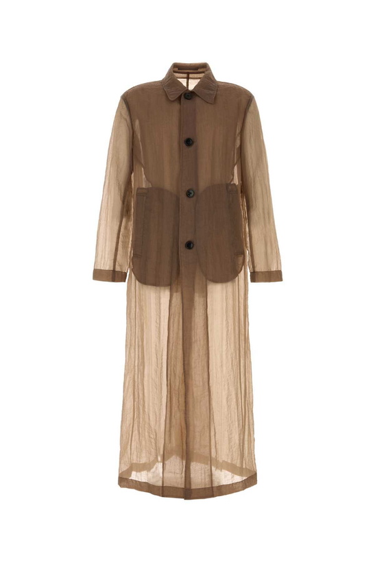 Photo: Dries Van Noten Brown Organza Rankles Trench Coat