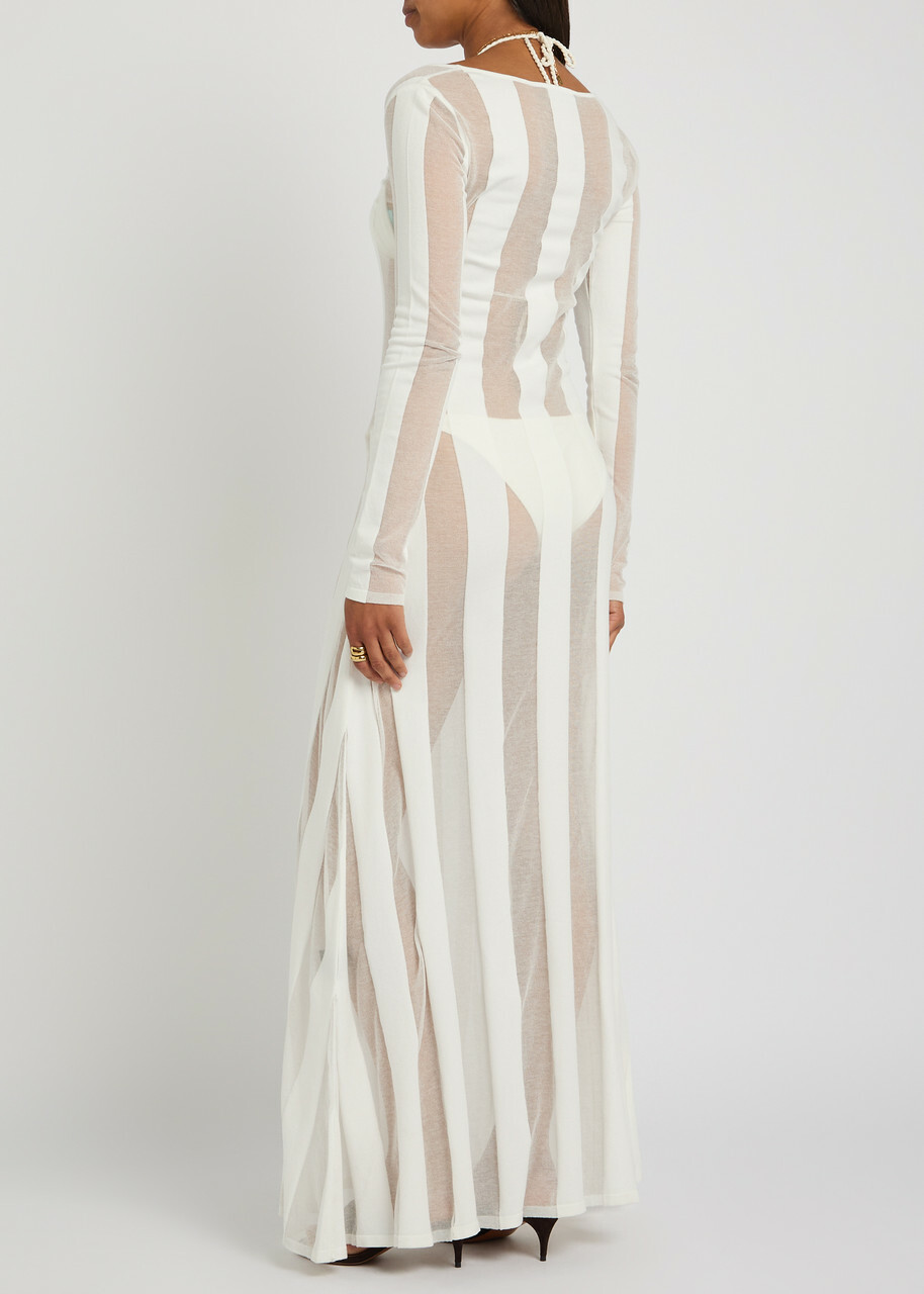 Zeynep Arcay Striped Sheer-knit Gown White
