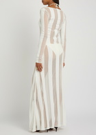 Zeynep Arcay Striped Sheer-knit Gown White
