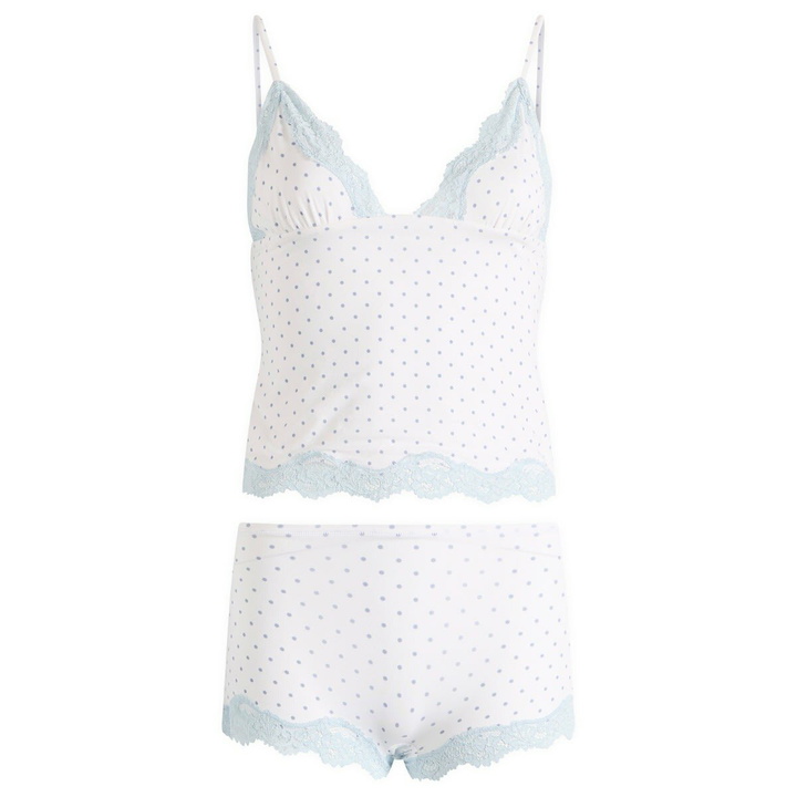 Photo: SKIMS Women's Fits Everybody Lace Triange Cami & Boyshort Set in Slate Dot Print