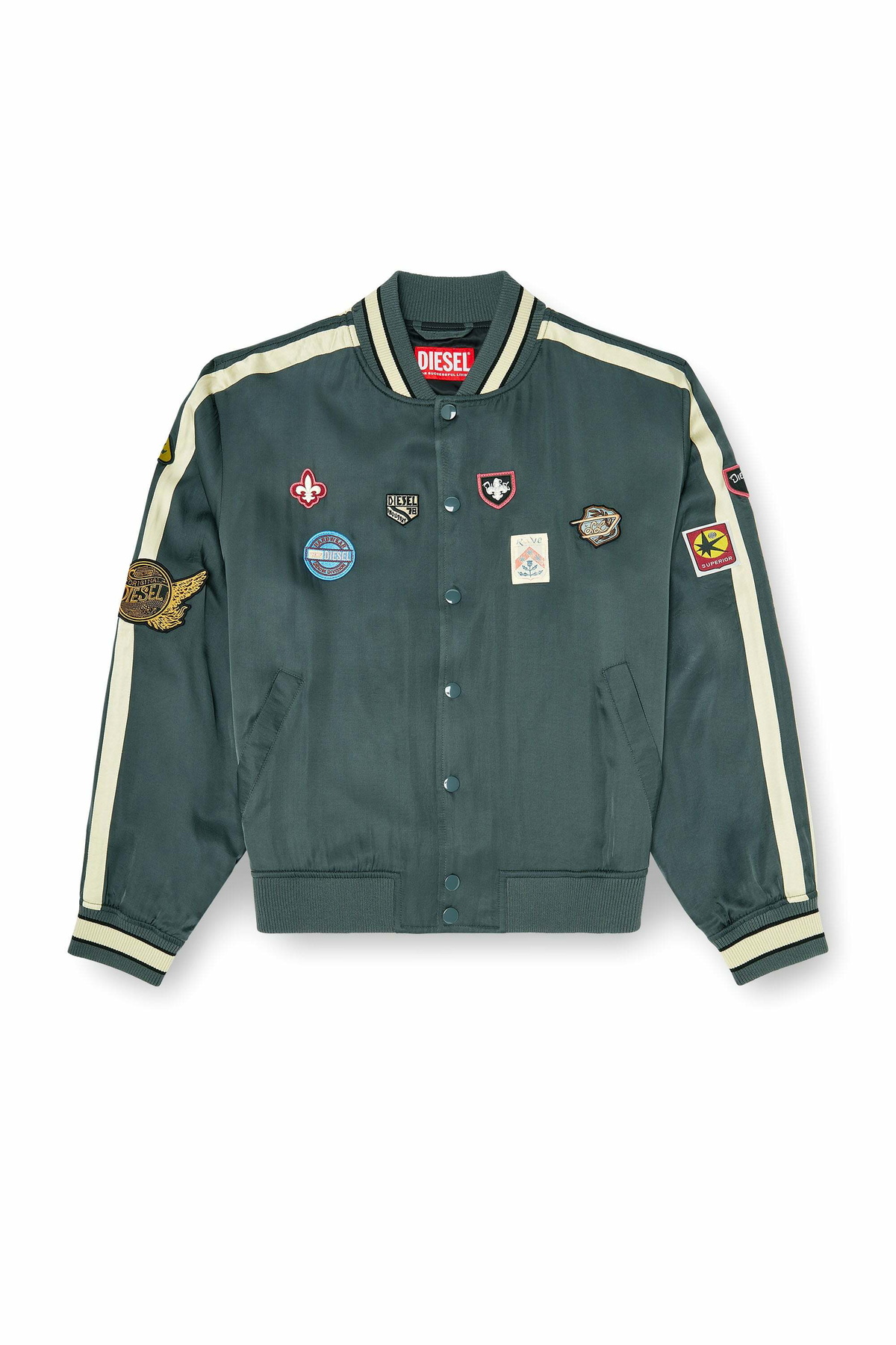 Diesel Satin bomber jacket with patches - Jackets Mens in Green