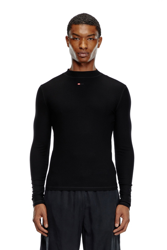 Photo: Diesel Mock-neck top with micro logo - T-Shirts - Unisex - Black