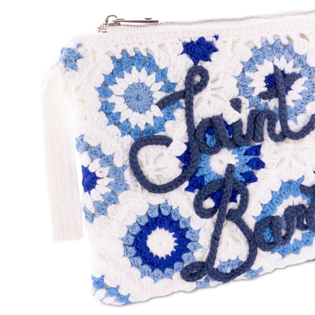 MC2 Saint Barth Parisienne White Crochet Pouch Bag With Saint Barth Embroidery