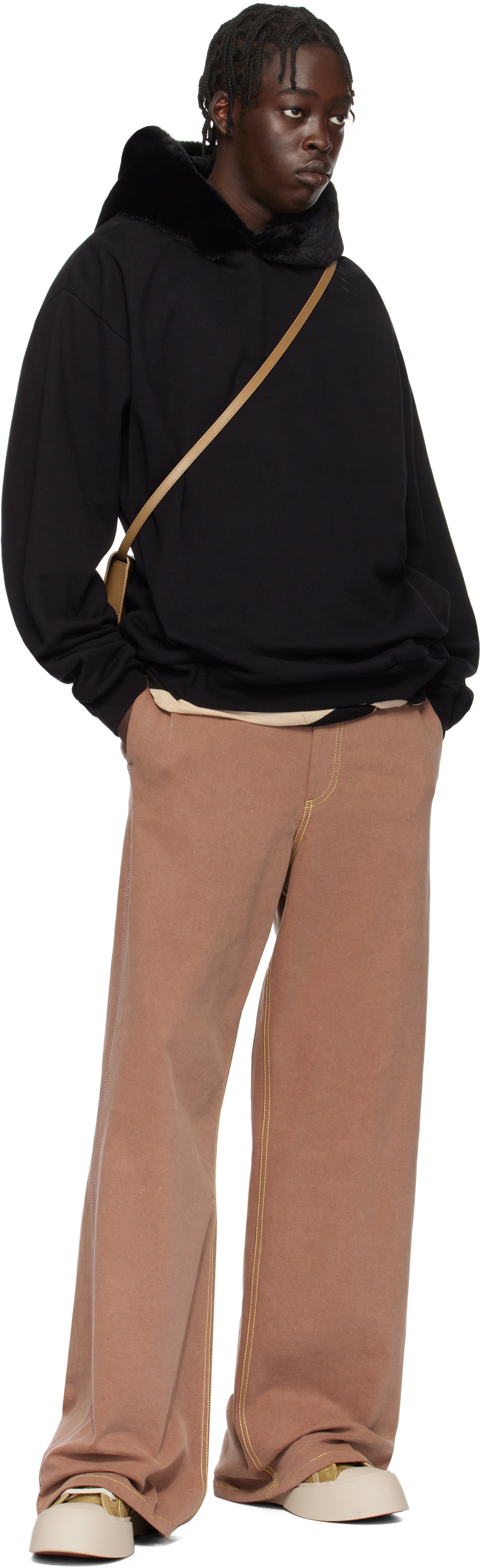 Marni Black Brushed Organic Cotton & Faux-Fur Hoodie