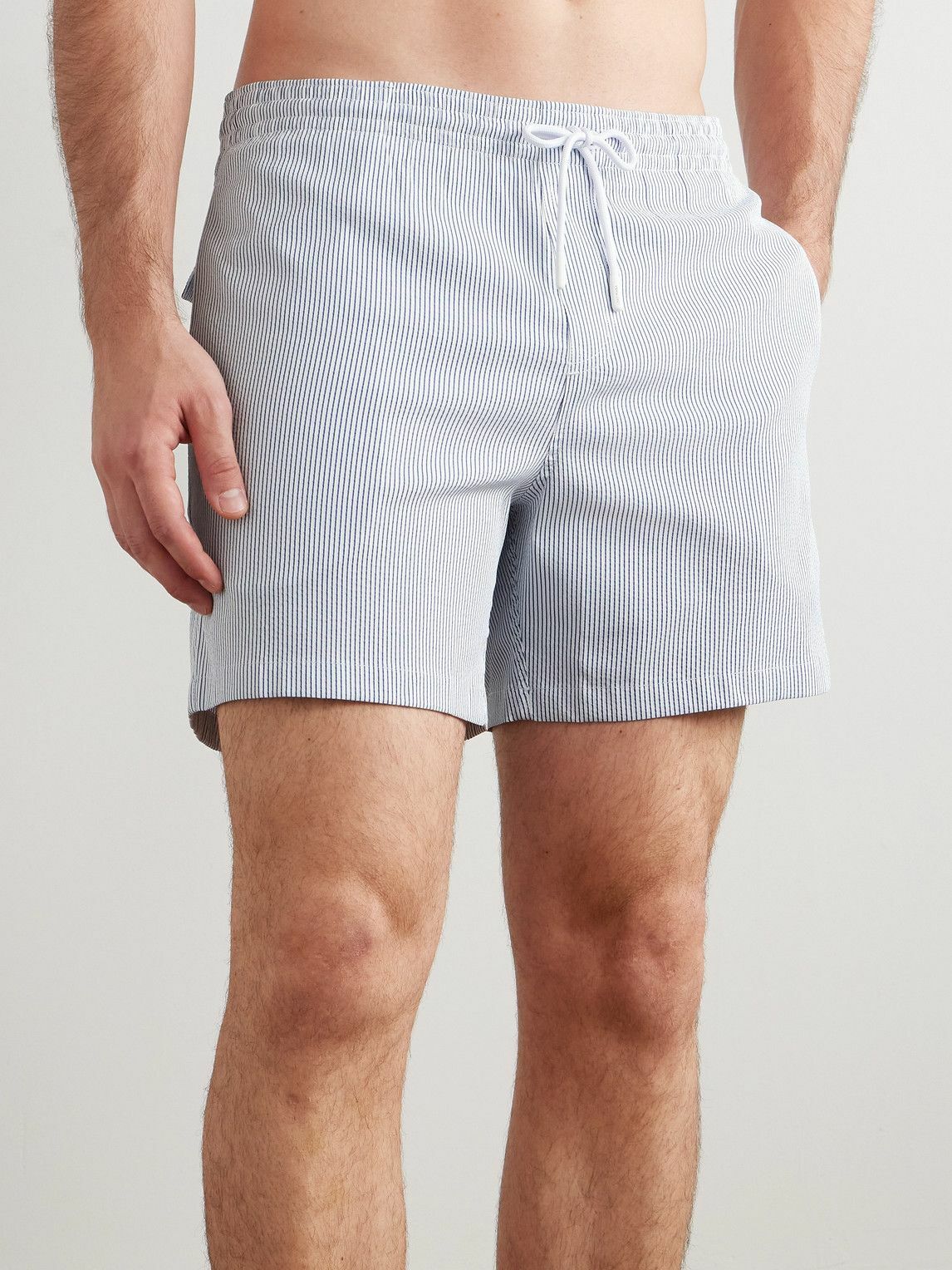 Loro Piana - Daneu Straight-Leg Mid-Length Striped Swim Shorts - Blue