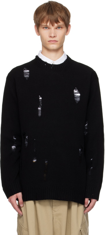 Photo: YOHJI YAMAMOTO Black Plain Stitch Crashed Round Neck Sweater
