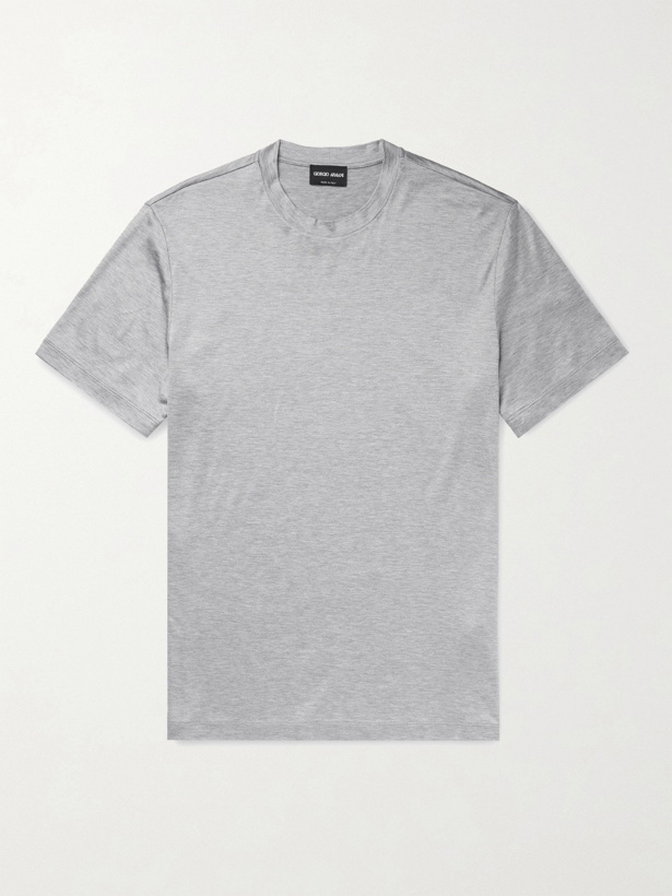Photo: GIORGIO ARMANI - Mélange Silk and Cotton-Blend Jersey T-Shirt - Gray