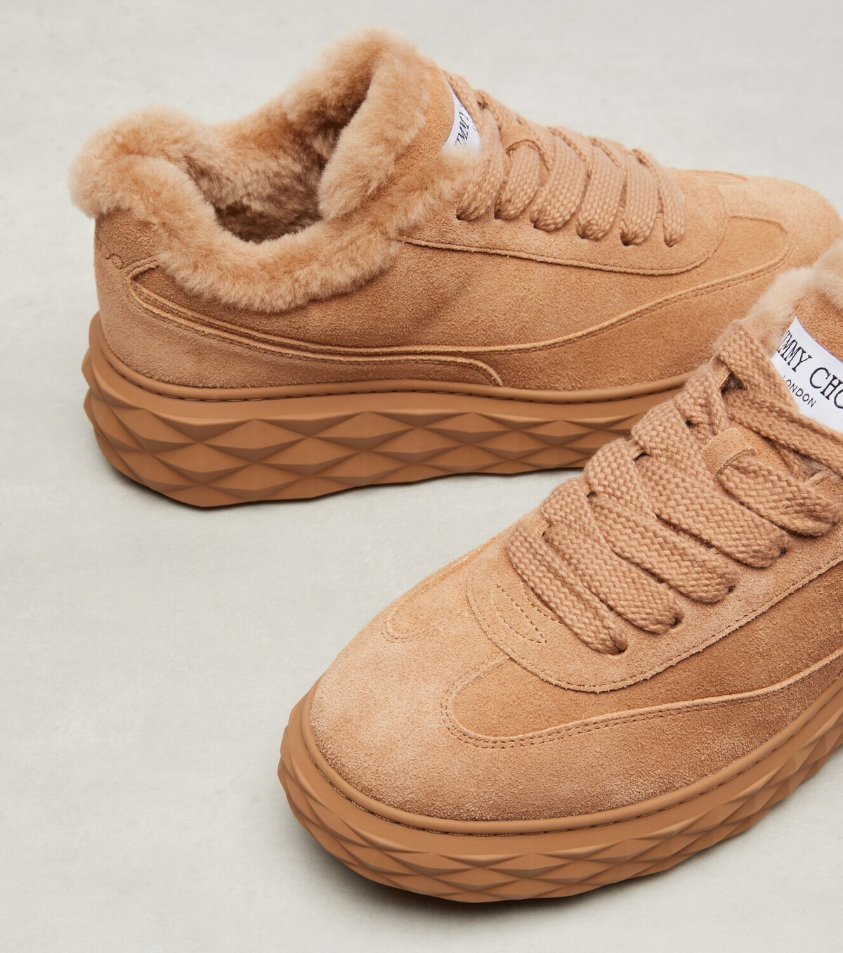 Jimmy Choo Diamond Maxi shearling-trimmed suede sneakers