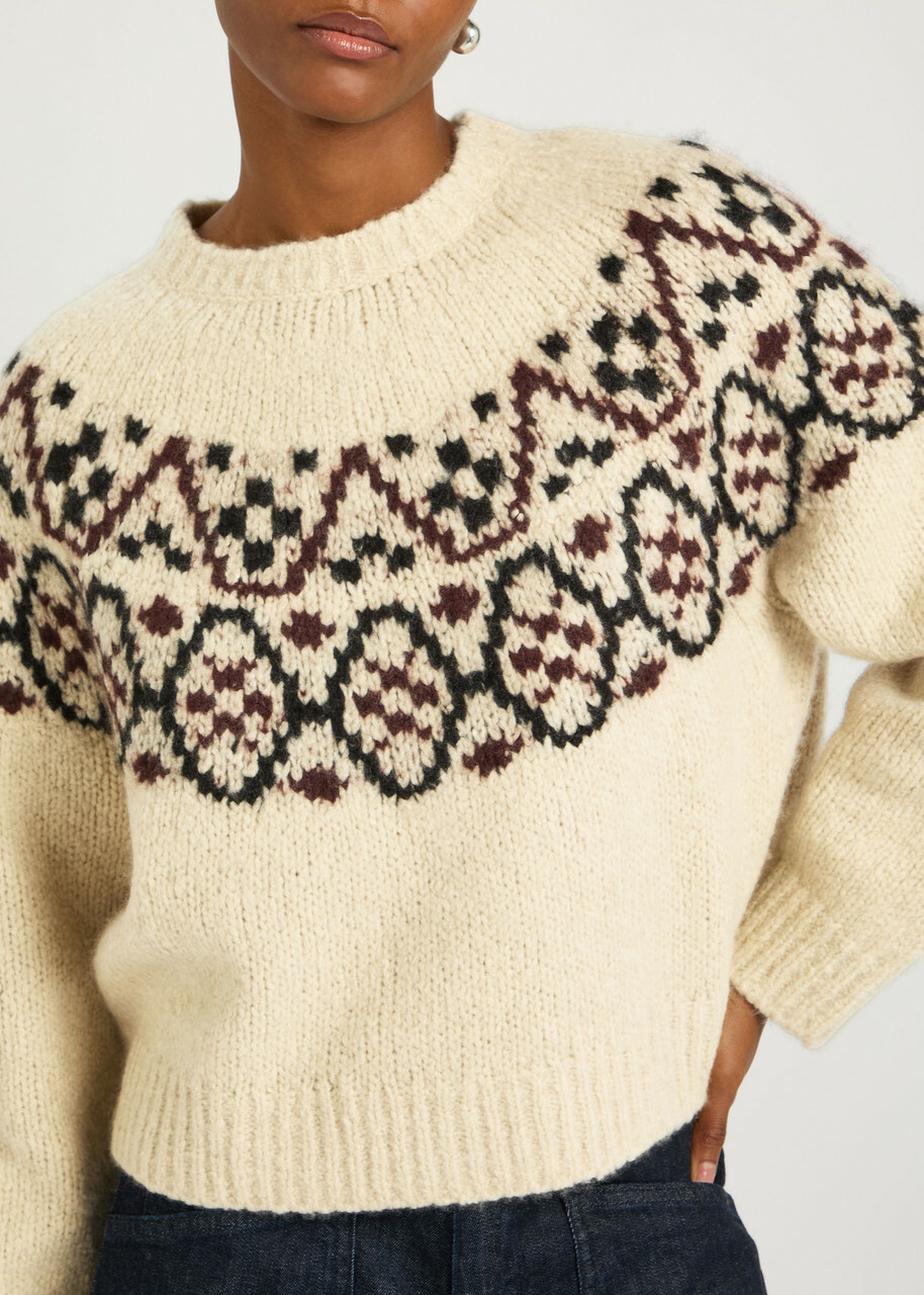 Nili Lotan Chrissy Patterned Cashmere and Silk-blend Jumper Beige