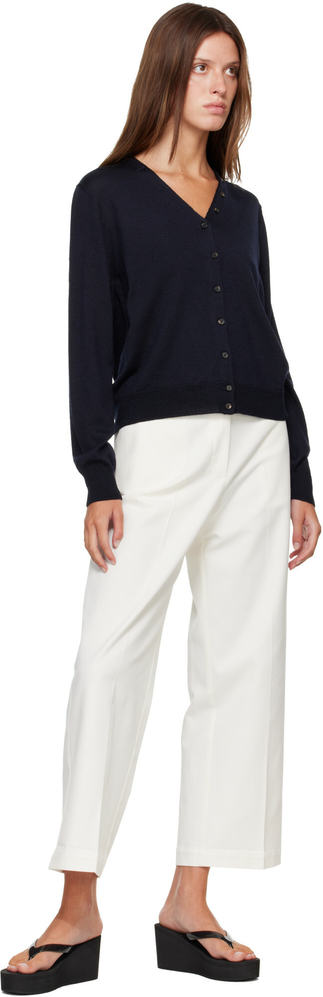Cordera Navy Merino Wool Button Cardigan