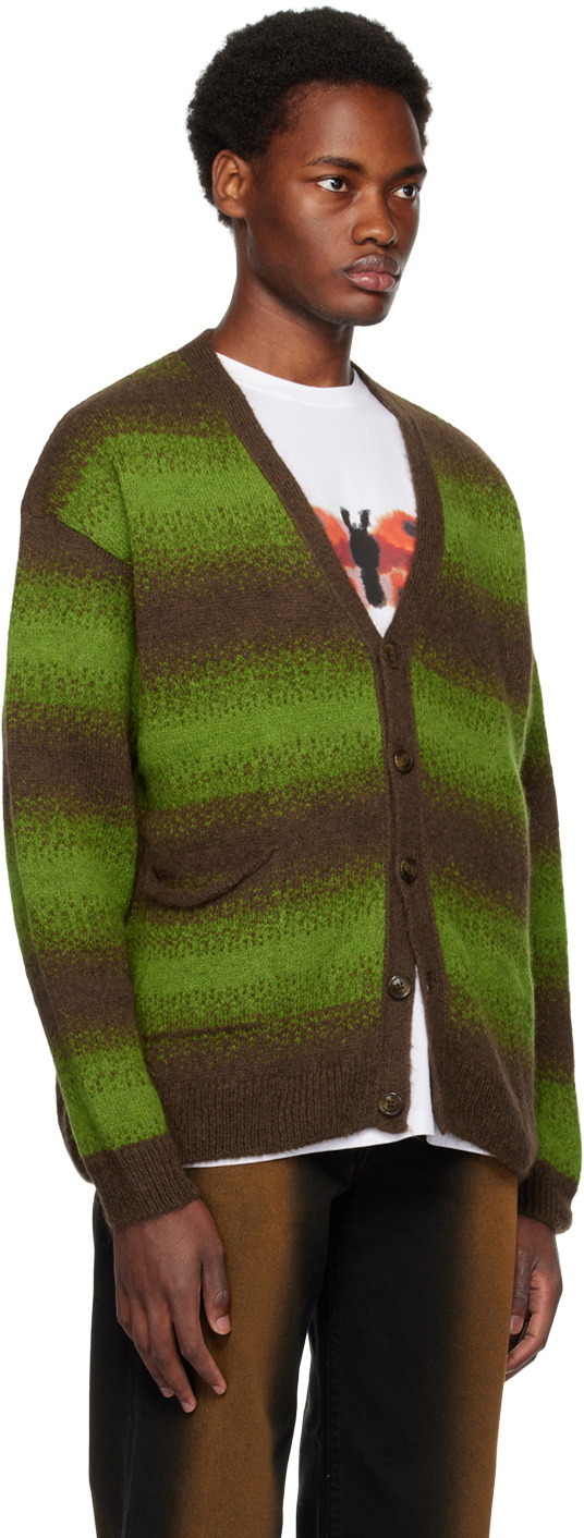 Pop Trading Company Green & Brown Striped Cardigan Pop Trading Company