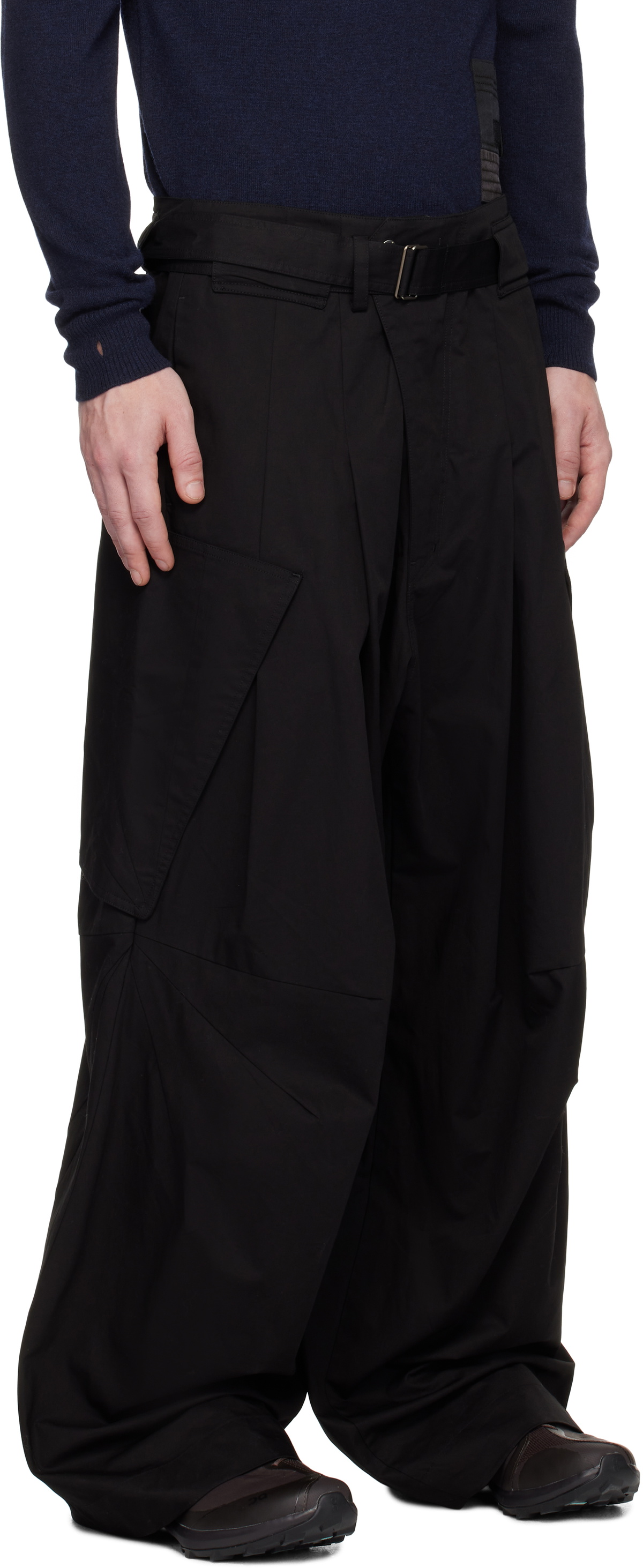 FFFPOSTALSERVICE Black Wide Belted Draped Pocket Trousers