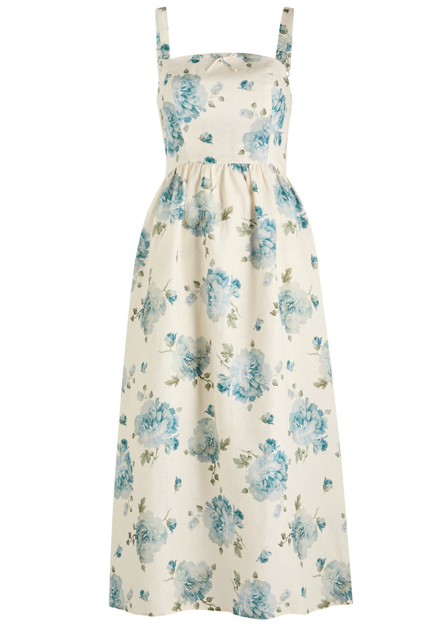 farm rio blue floral dress Faithfull The Brand Blue Green Floral Ruched Dress main image 0