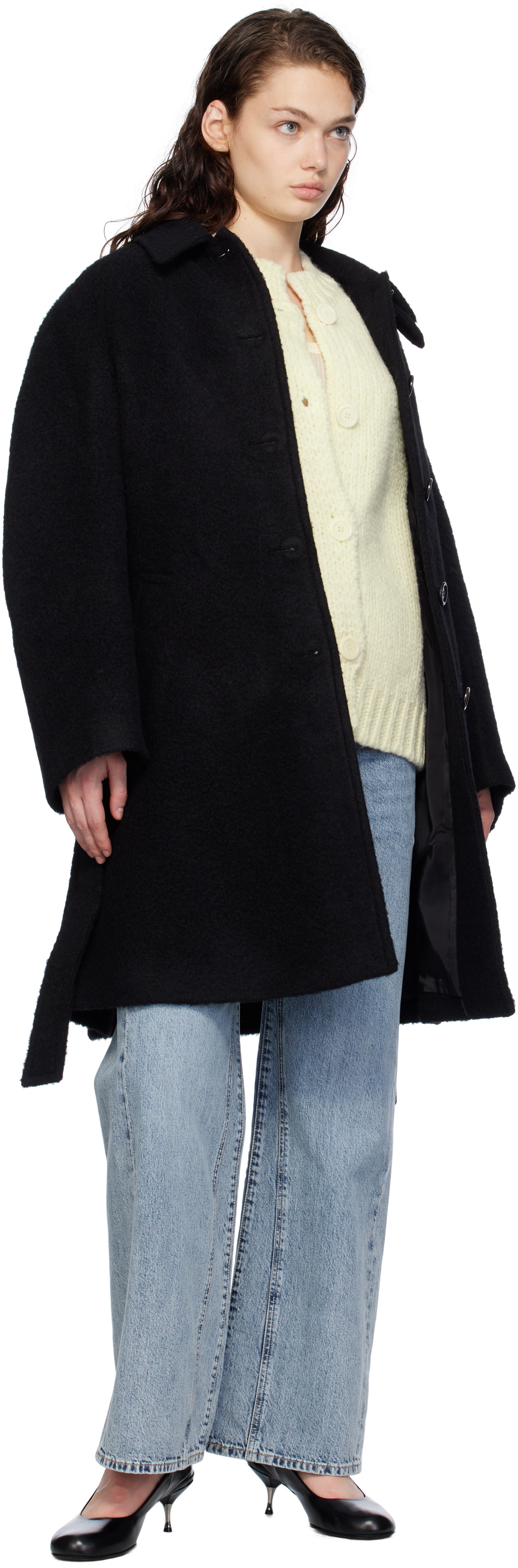AMOMENTO Black Alpaca Raglan Coat AMOMENTO