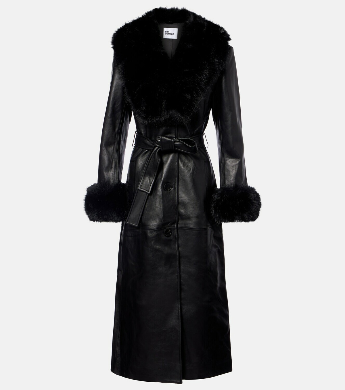 Self-Portrait Belted leather coat