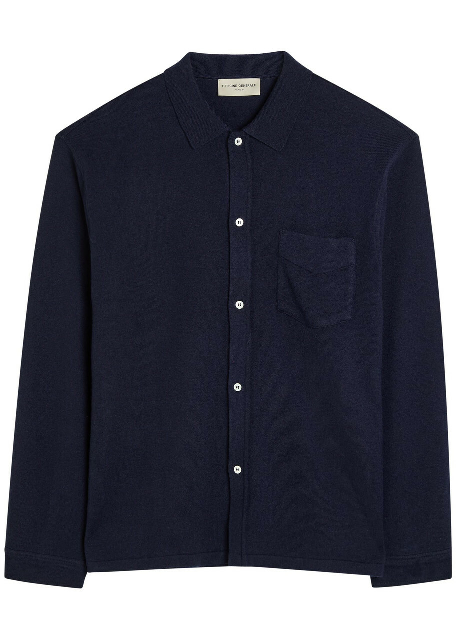 Officine Générale Gareth Wool and Cashmere-blend Cardigan Navy