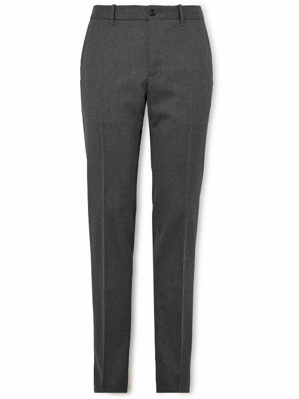 Photo: Incotex - Straight-Leg Pleated Wool-Blend Flannel Trousers - Gray
