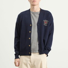 Drôle de Monsieur Men's Rose Slogan Cardigan in Navy