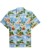 Go Barefoot - Camp-Collar Printed Cotton-Poplin Shirt - Blue