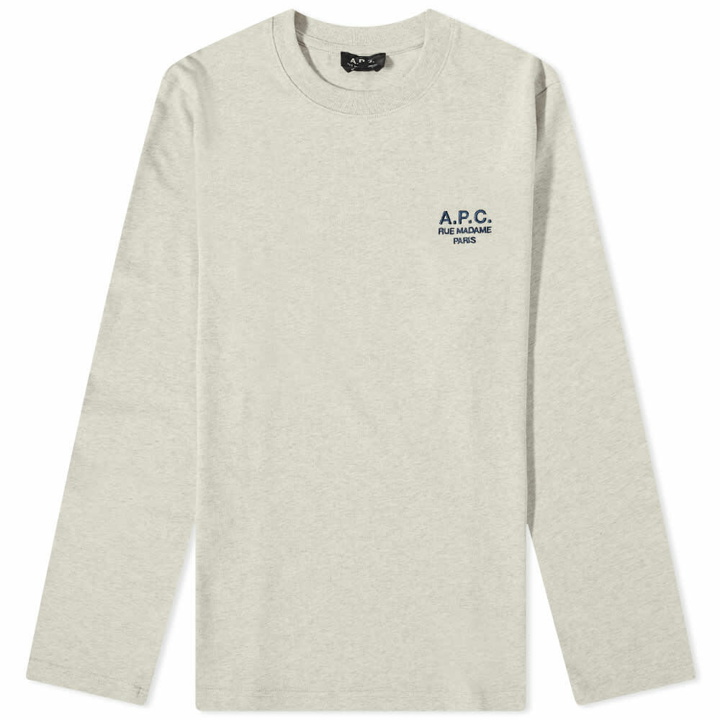 Photo: A.P.C. Men's Long Sleeve Olivier Embroidered Logo T-Shirt in Heathered Ecru