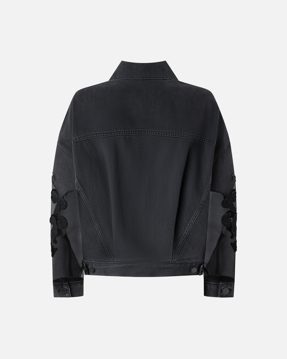 Pinko Black Denim Jacket With Organza Sleeves Limo Black