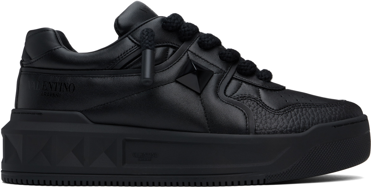 Valentino Garavani Black One Stud XL Nappa Leather Low-Top