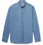 Canali - Button-Down Collar Stretch-Cotton Chambray Shirt - Blue