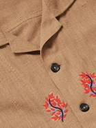 Karu Research - Small Talk Studio Camp-Collar Embroidered Cotton Shirt - Brown