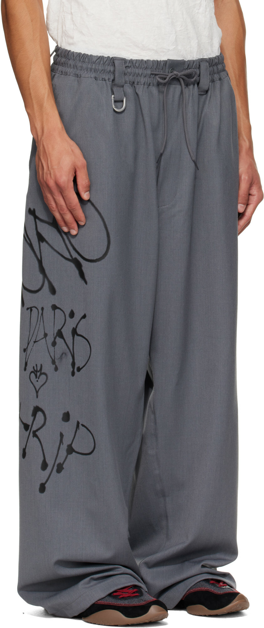 Y-3 Gray Chito Edition Graphic Wide Wool Trousers