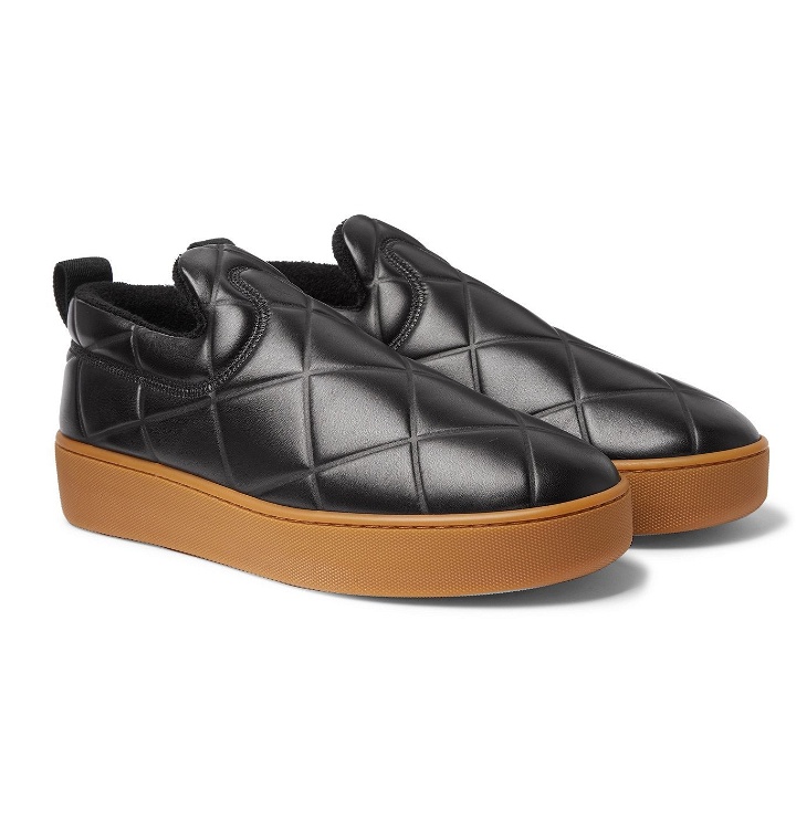 Photo: Bottega Veneta - Debossed Leather Slip-On Sneakers - Black