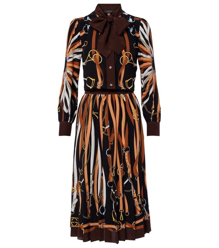 Photo: Gucci Printed tie-neck silk shirt dress