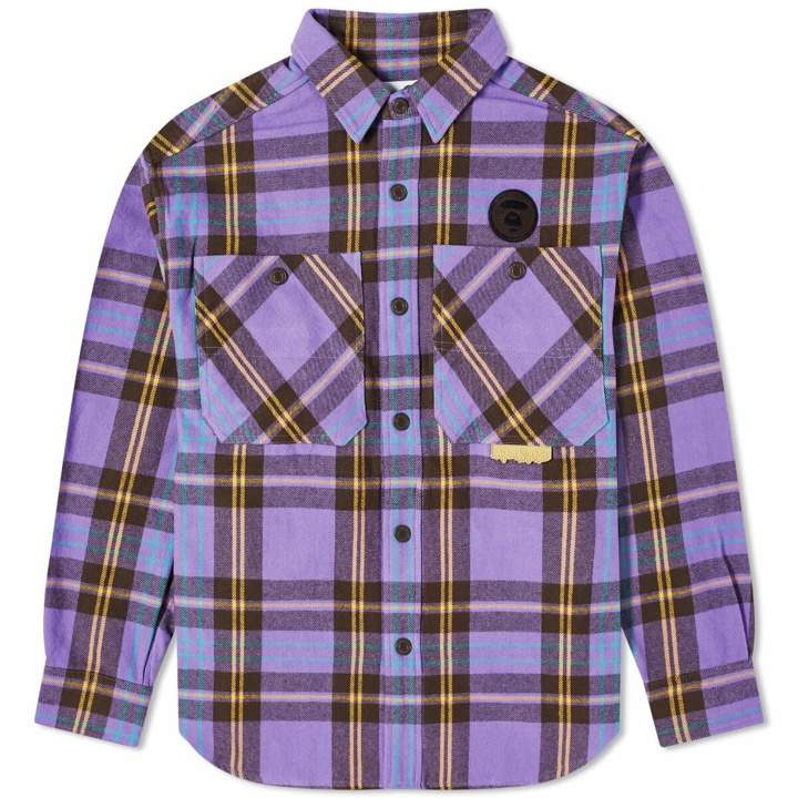 Photo: Men's AAPE Check Flannel Shirt in Purple (Brown)