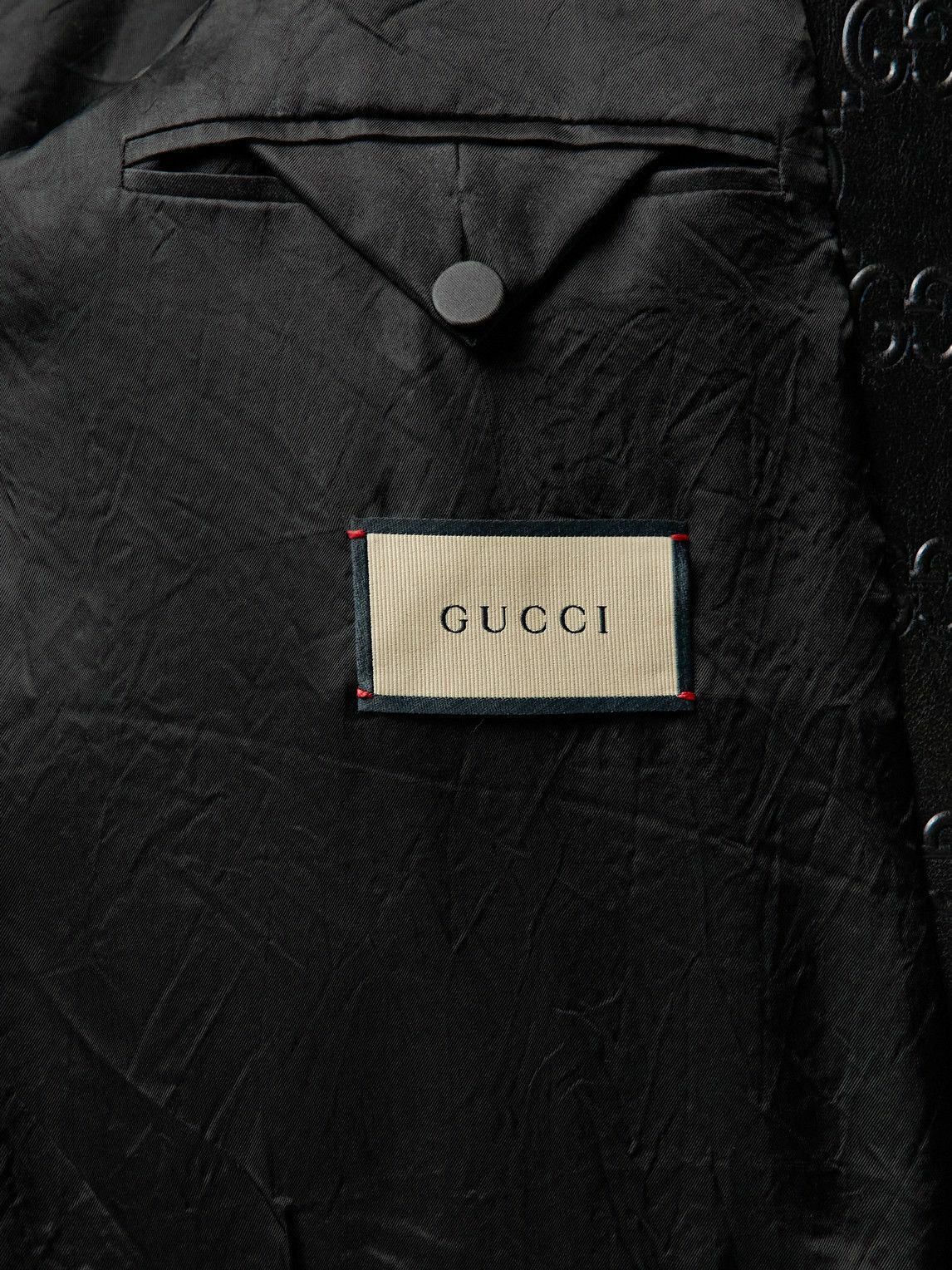 GUCCI - Double-Breasted Logo-Embossed Leather Blazer - Black Gucci