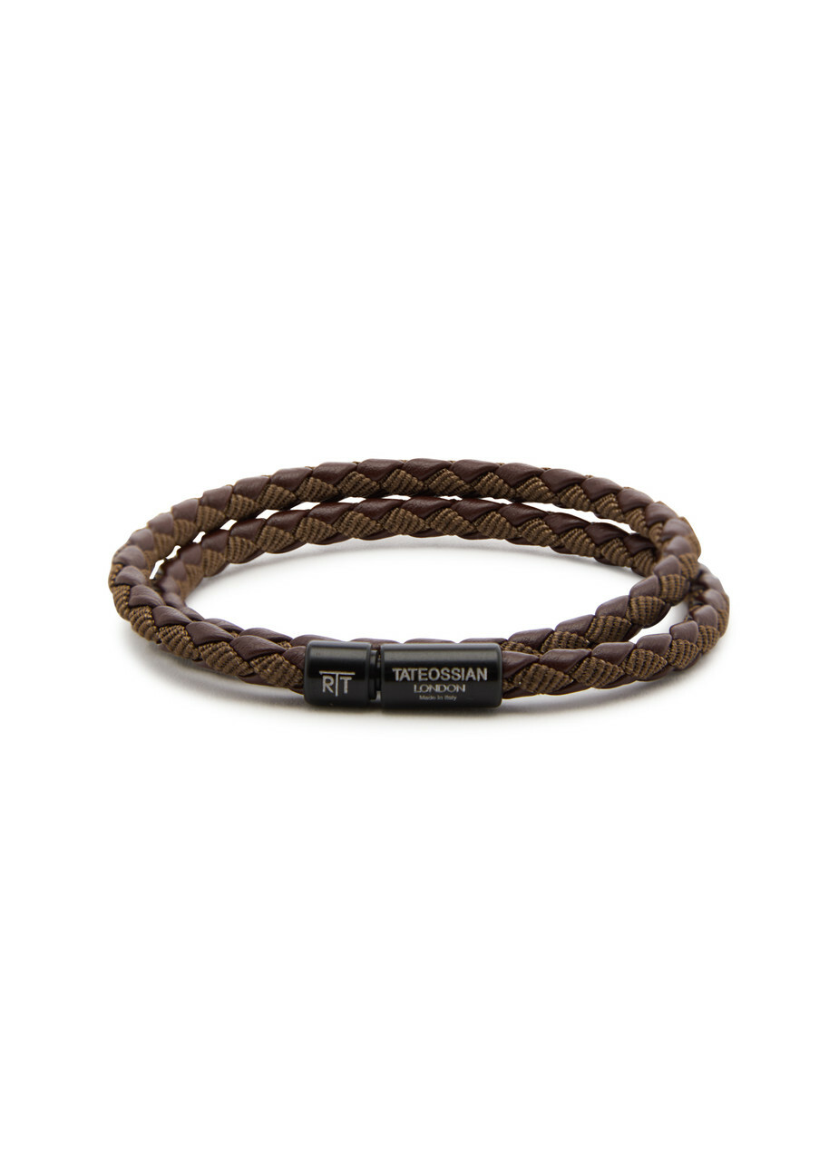 Tateossian Chelsea Braided Leather Wrap Bracelet Brown