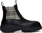 Burberry Black & Gray Leather Creeper Low Chelsea Boots