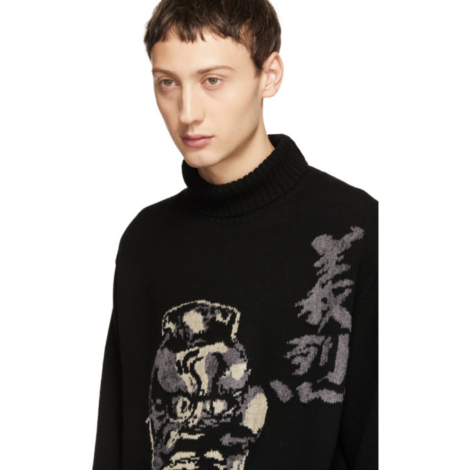Yohji Yamamoto Black Intarsia Hannya Turtleneck Yohji Yamamoto